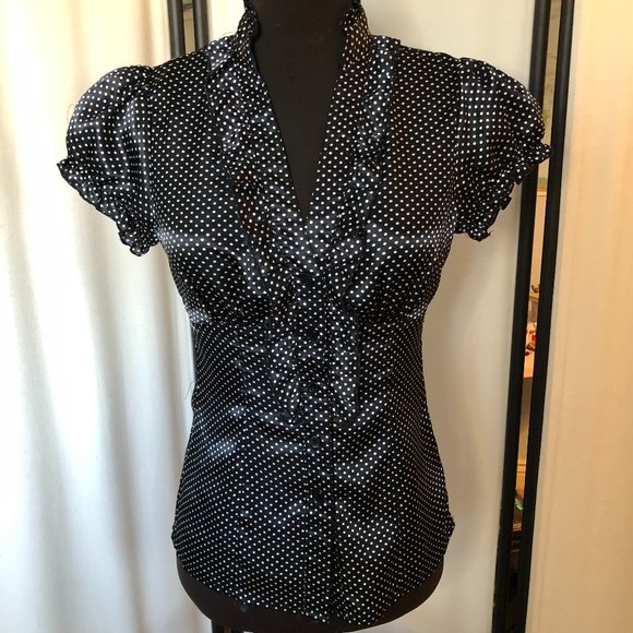 Black and white satin women's blouse - Picture 1 of 5